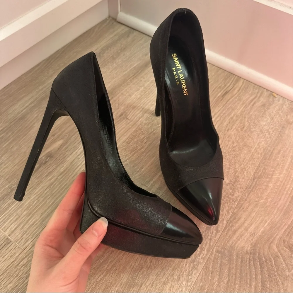 Saint Laurent black leather pointed toe high heels - Picture 3 of 10